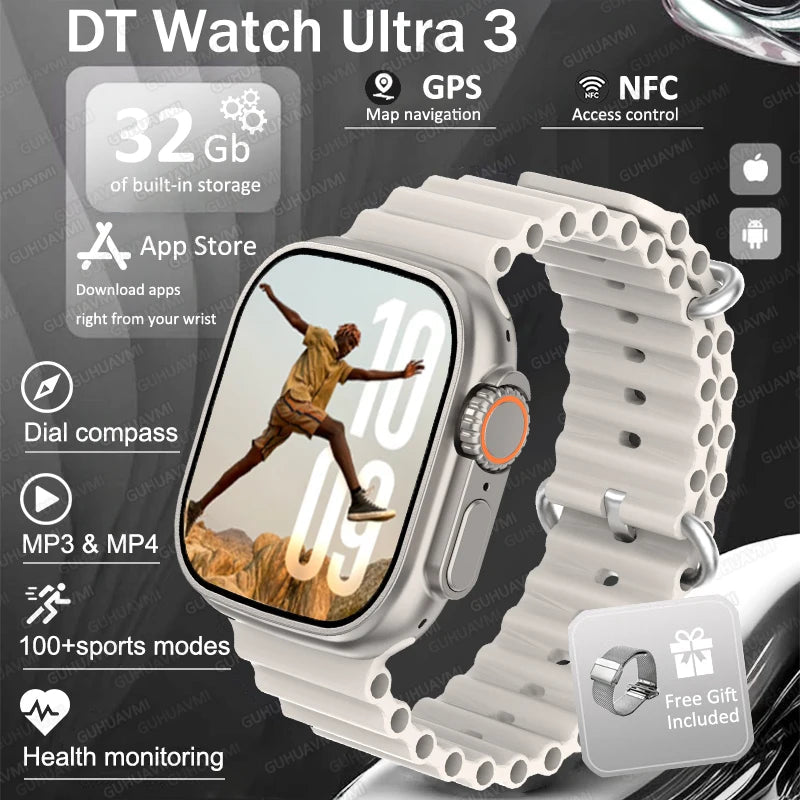 IOS DT Watch Ultra 3 32G RAM Watch GPS Map Video Call NFC Compass AI Dial Sport Fitness tracker Smart bracelet Official Original WSJIT