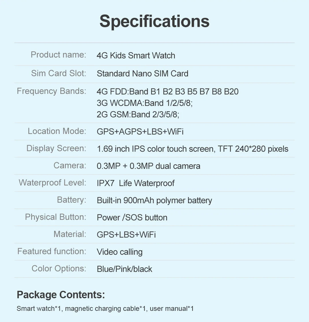 2025 New Smart Watches 4G Kids GPS AGPS LBS SOS Music Playback Dual Camera Smartwatch Waterproof 900mAh Boy Girl Children Gift WSJIT