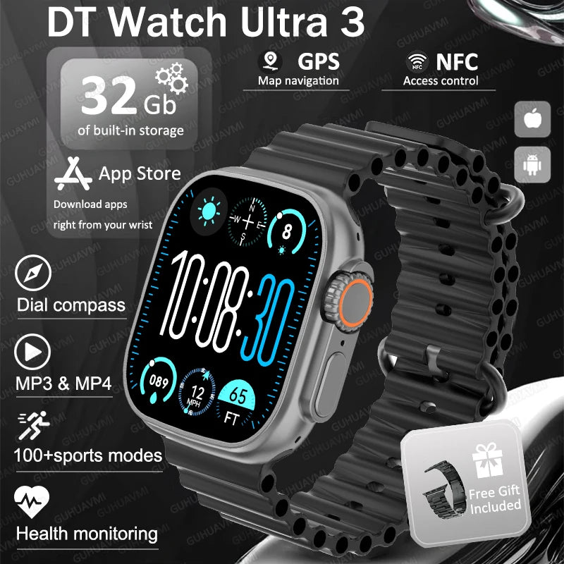 IOS DT Watch Ultra 3 32G RAM Watch GPS Map Video Call NFC Compass AI Dial Sport Fitness tracker Smart bracelet Official Original WSJIT