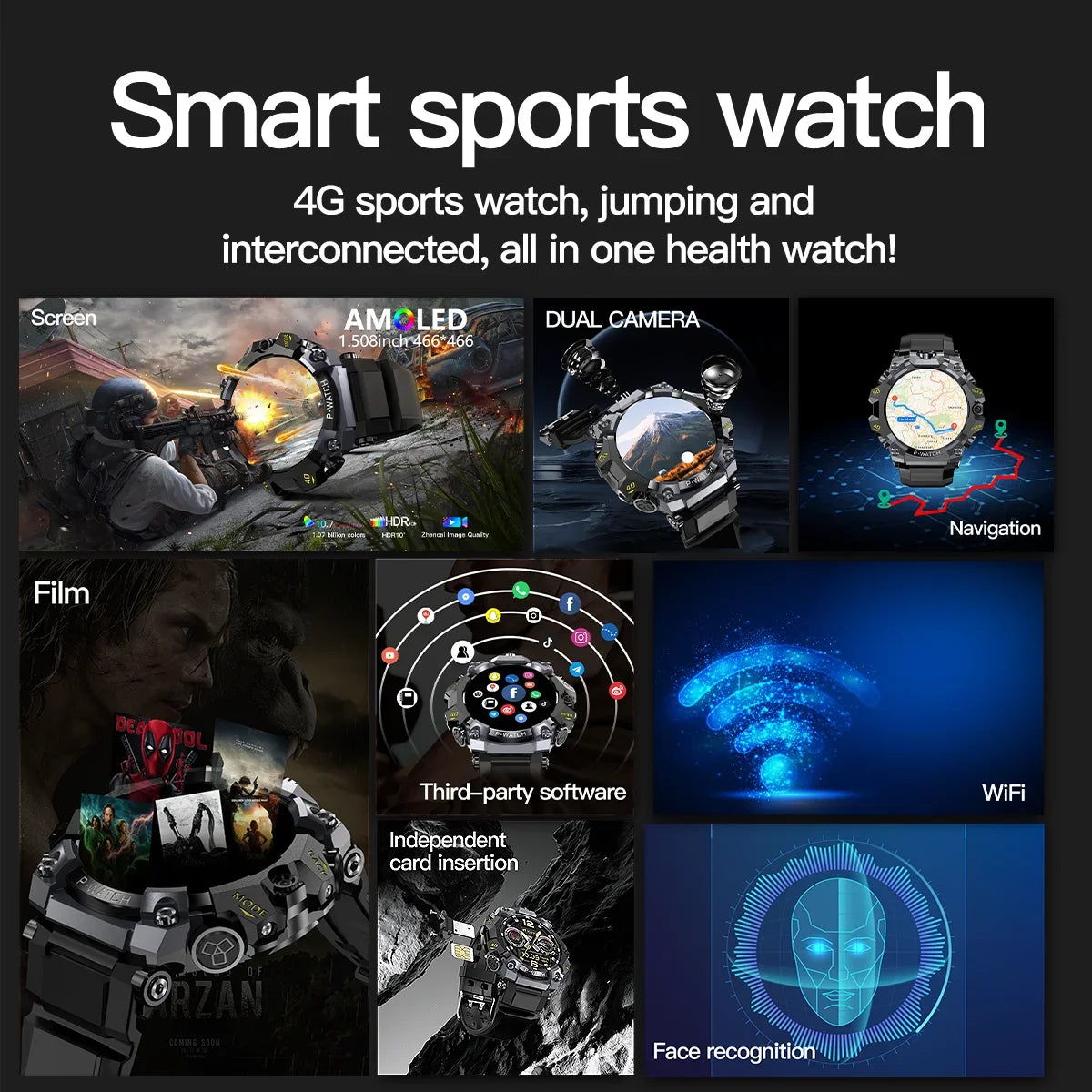 Q668 Smart Watch Android 4G LTE Smartwatch IP68 waterproof 800W HD Dual Camera Amoled GPS WIFI Multi sport mode Download Apps WSJIT