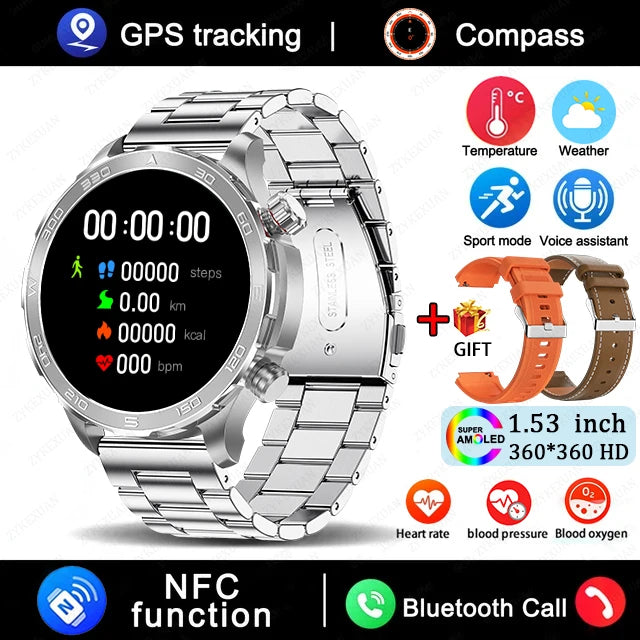 2025 New Bluetooth Call Smart Watch Men For Huawei AMOLED HD Large Screen Heart Rate NFC IP68 Waterproof GPS Sports Smart Watch WSJIT