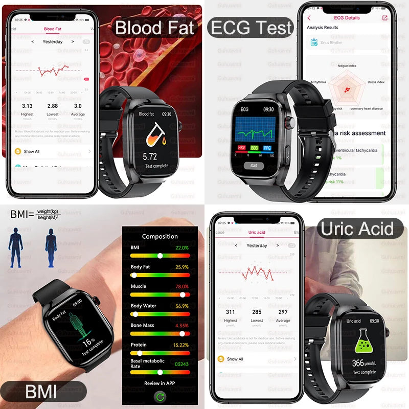2025New Micro Physical Examination Smart Watch For Men Uric Acid Body Fat Five Organ Health Watches Bluetooth Call SmartBracelet WSJIT