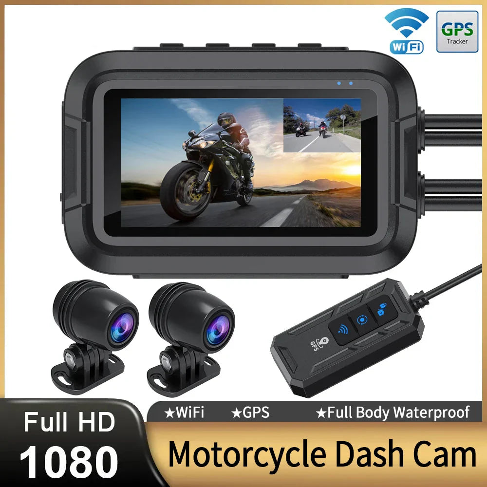 Dual 1080P Motorcycle Cam WiFi + GPS 64 GB Black-1