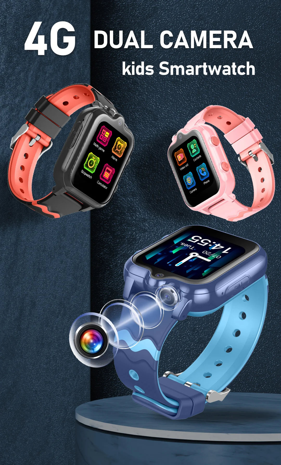 2025 New Smart Watches 4G Kids GPS AGPS LBS SOS Music Playback Dual Camera Smartwatch Waterproof 900mAh Boy Girl Children Gift WSJIT