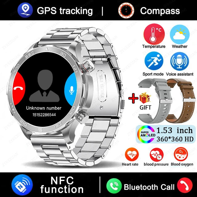 2025 New Bluetooth Call Smart Watch Men For Huawei AMOLED HD Large Screen Heart Rate NFC IP68 Waterproof GPS Sports Smart Watch WSJIT