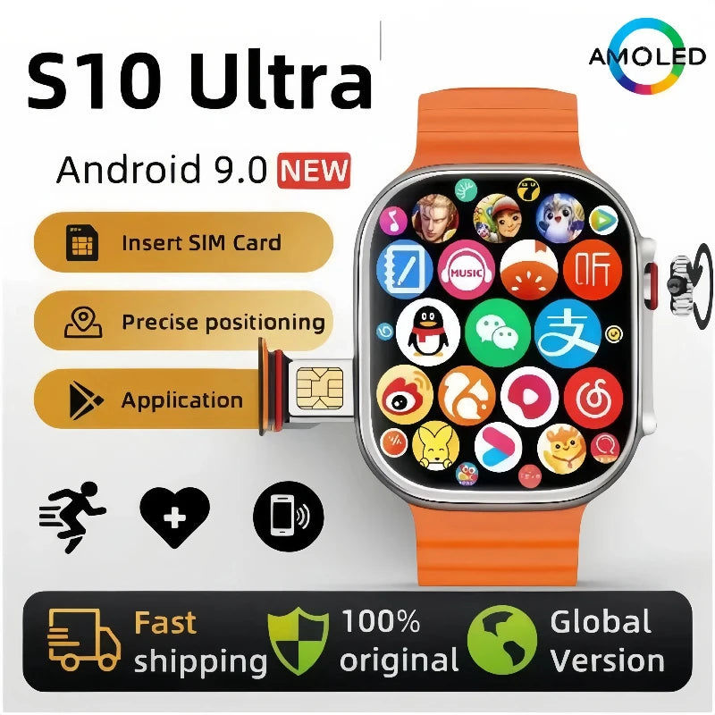 Original 4G Smartwatch CDS9 S9 S10 Ultra Rotary Camera GPS WIFI Heart Rate Tracker 256GB Storage Download Apps Sport Smart Watch WSJIT
