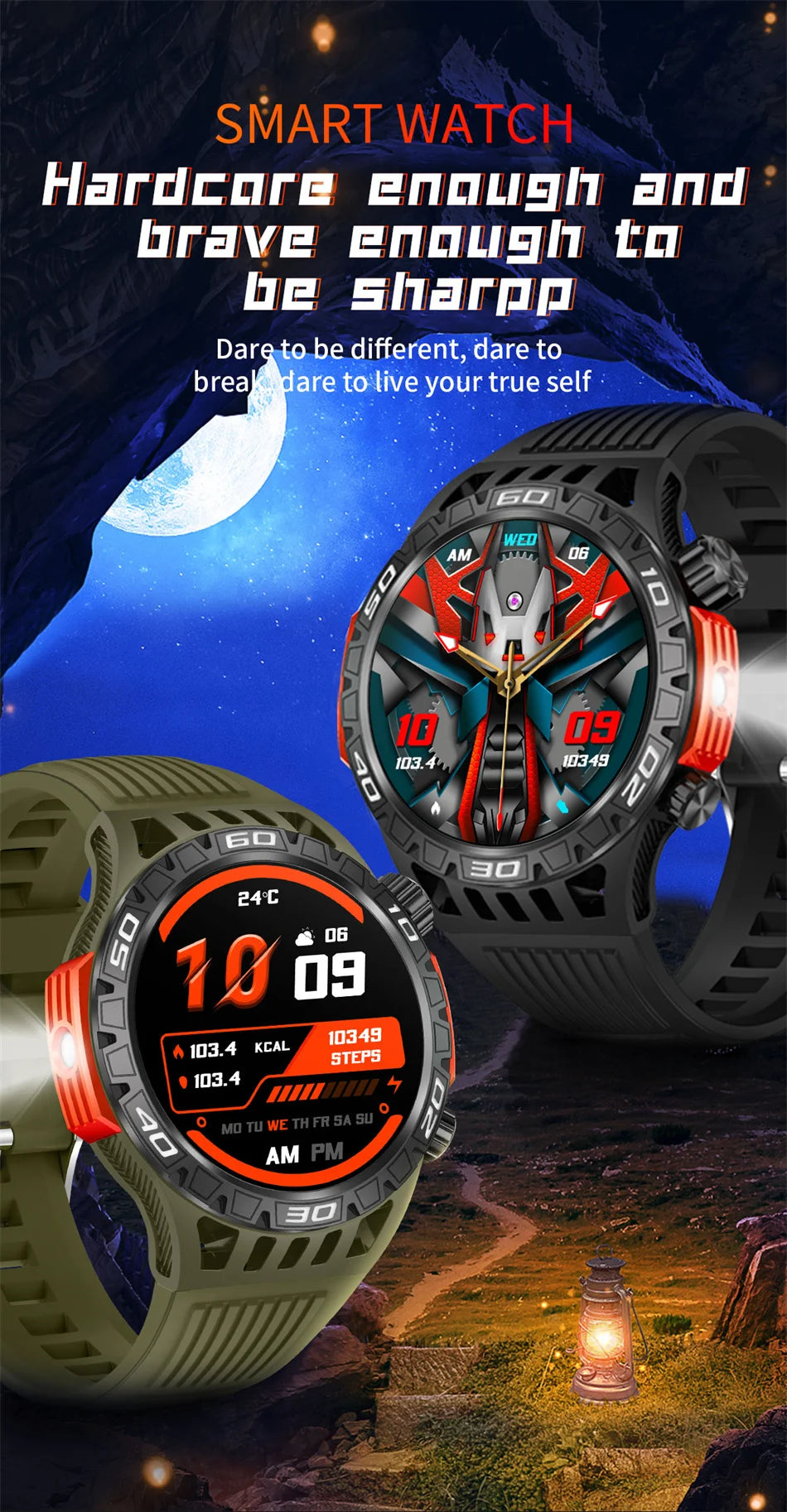 Smart Watch Men With LED Lighting Compass Sports Fitness Tracker Watch IP68 Waterproof Bluetooth Talk SmartWatch For Android IOS WSJIT