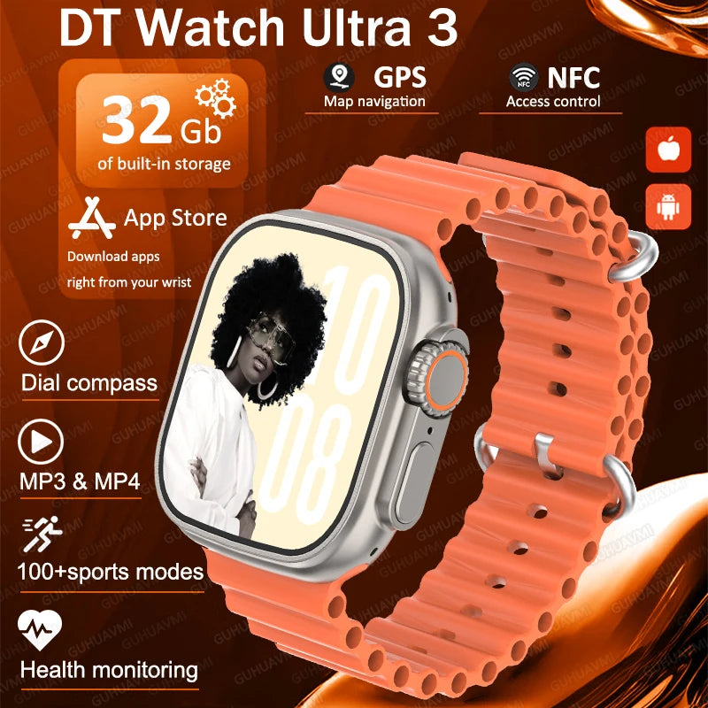 IOS DT Watch Ultra 3 32G RAM Watch GPS Map Video Call NFC Compass AI Dial Sport Fitness tracker Smart bracelet Official Original WSJIT