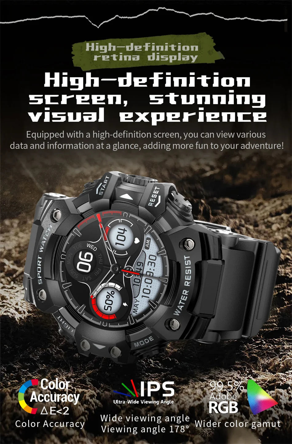 2025 Rugged Sport Smart Watch Bluetooth Calls Colorful Waterproof Military Smartwatches with Flashlight SOS COMPASS for Phone WSJIT