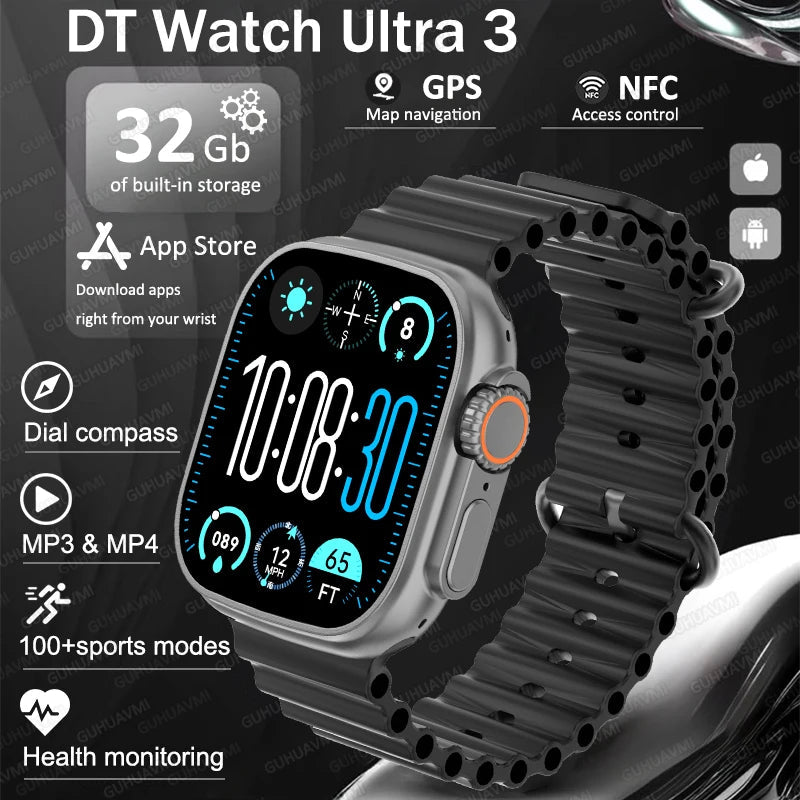 IOS DT Watch Ultra 3 32G RAM Watch GPS Map Video Call NFC Compass AI Dial Sport Fitness tracker Smart bracelet Official Original WSJIT