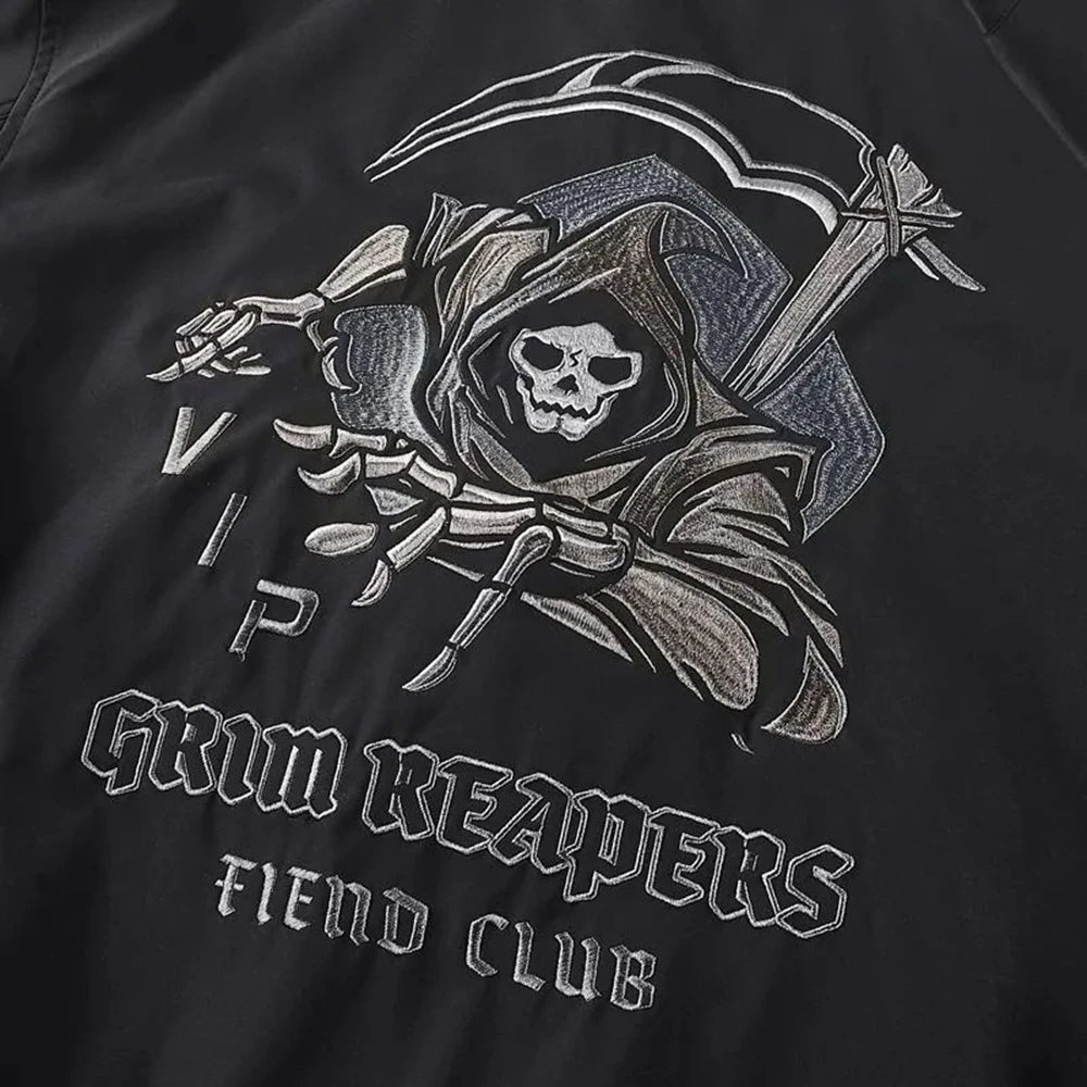 Mens Spring Fall American Street Workwear Jackets 2024 New Zipper Pocket Solid Color Skull Death Embroidery Fashion Trend Jacket WSJIT