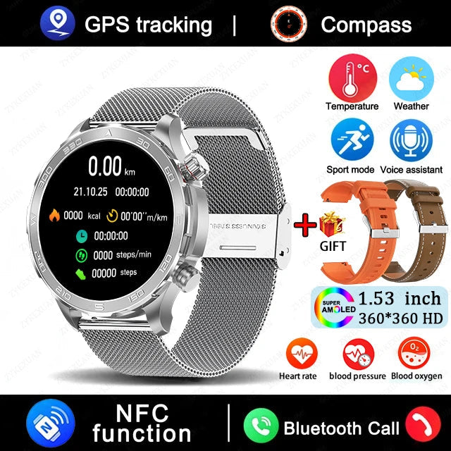 2025 New Bluetooth Call Smart Watch Men For Huawei AMOLED HD Large Screen Heart Rate NFC IP68 Waterproof GPS Sports Smart Watch WSJIT