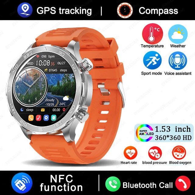 2025 New Bluetooth Call Smart Watch Men For Huawei AMOLED HD Large Screen Heart Rate NFC IP68 Waterproof GPS Sports Smart Watch WSJIT