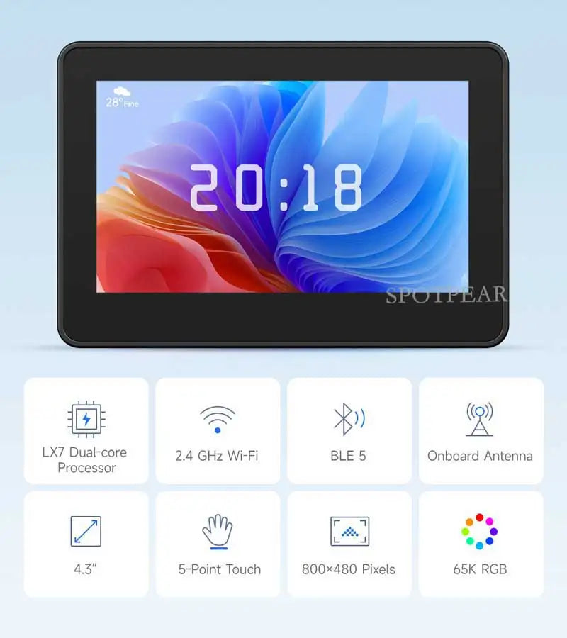 ESP32 S3 4.3inch LCD (B) 800x480 Captive TouchScreen Display Board LVGL with Sensor CAN I2C RS485 WSJIT