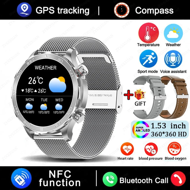 2025 New Bluetooth Call Smart Watch Men For Huawei AMOLED HD Large Screen Heart Rate NFC IP68 Waterproof GPS Sports Smart Watch WSJIT