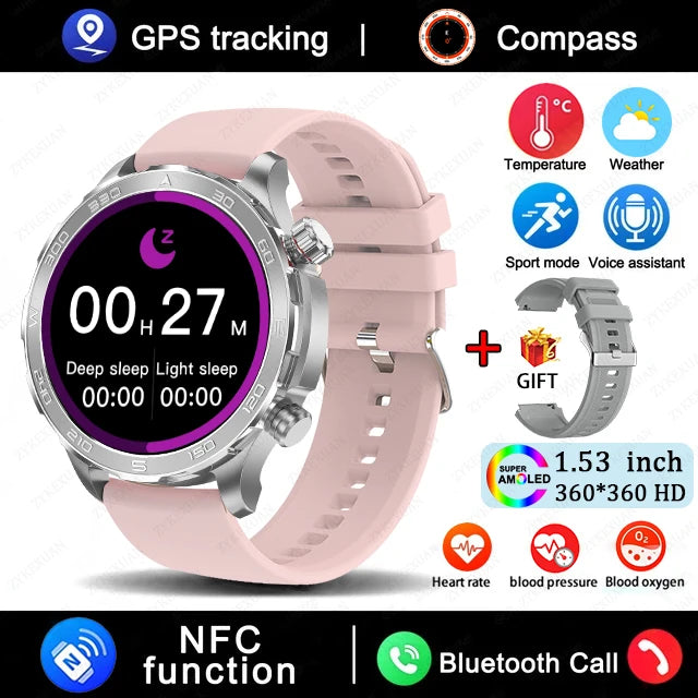 2025 New Bluetooth Call Smart Watch Men For Huawei AMOLED HD Large Screen Heart Rate NFC IP68 Waterproof GPS Sports Smart Watch WSJIT