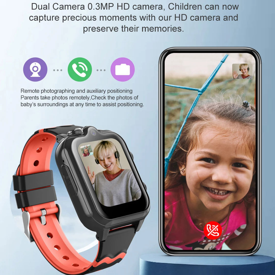 2025 New Smart Watches 4G Kids GPS AGPS LBS SOS Music Playback Dual Camera Smartwatch Waterproof 900mAh Boy Girl Children Gift WSJIT