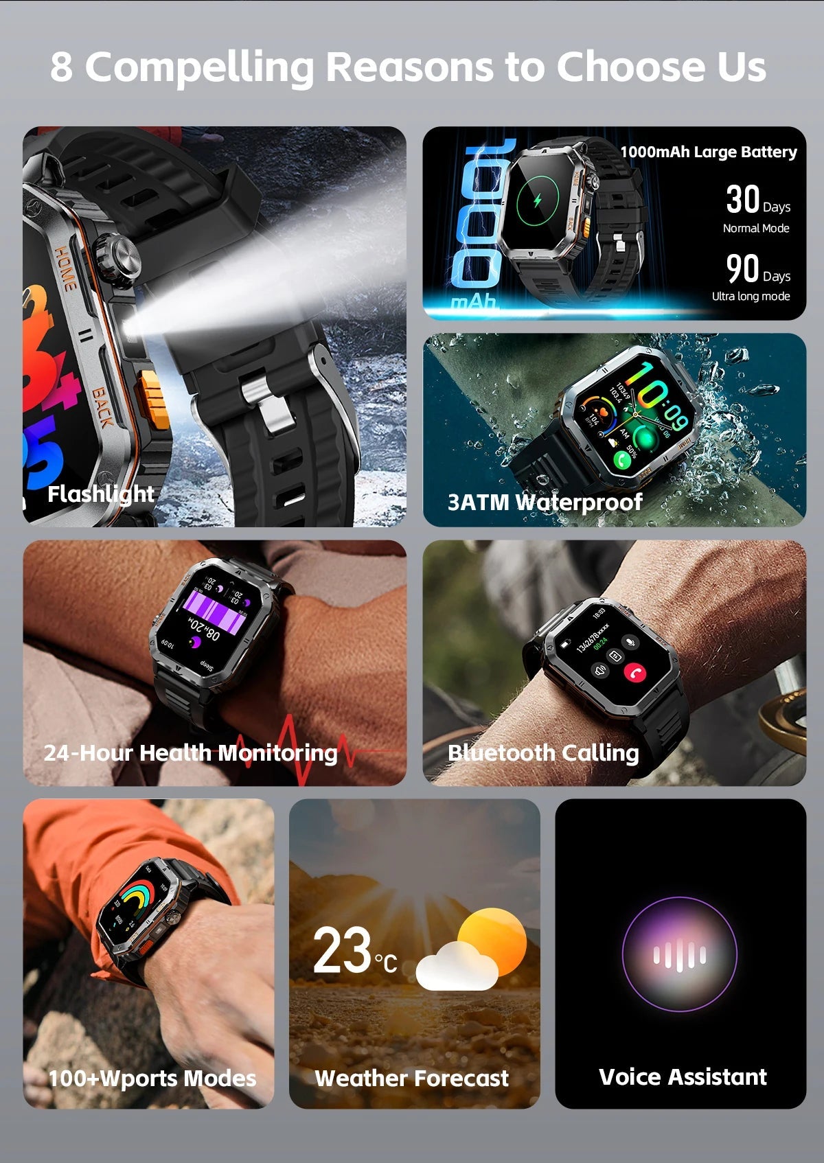 2025 New Smart Watch Men 1000mAh Ultra Large Battery 3ATM Professional Waterproof 2.01" HD Display Outdoor Sports Smartwatch Men WSJIT