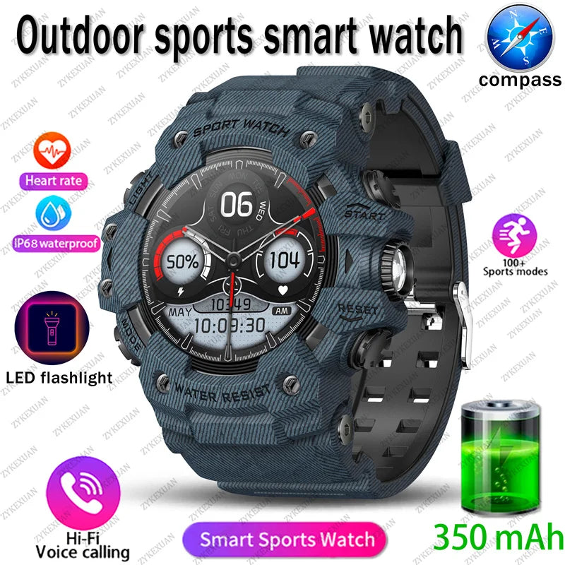 2025 Rugged Sport Smart Watch Bluetooth Calls Colorful Waterproof Military Smartwatches with Flashlight SOS COMPASS for Phone WSJIT