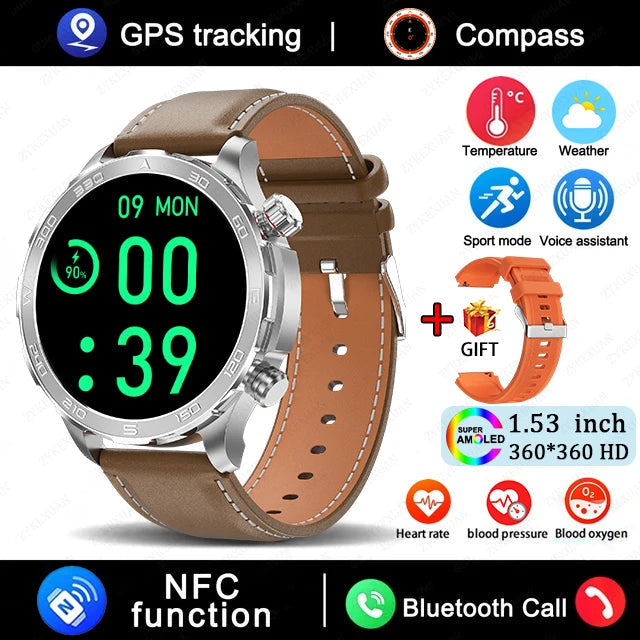 2025 New Bluetooth Call Smart Watch Men For Huawei AMOLED HD Large Screen Heart Rate NFC IP68 Waterproof GPS Sports Smart Watch WSJIT