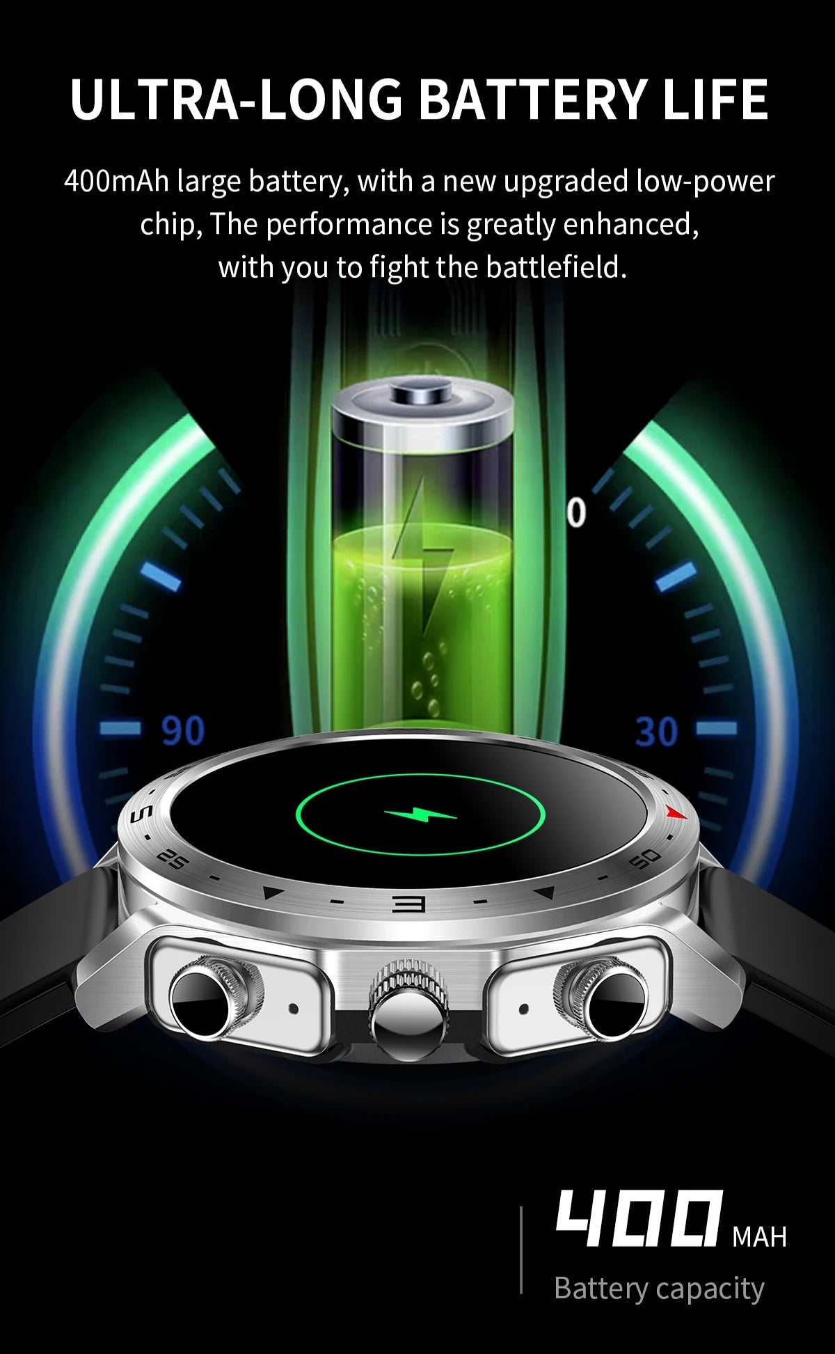 Men's super smart watch with 400mAh large battery and stainless steel body sturdy and durable with Bluetooth calling function WSJIT