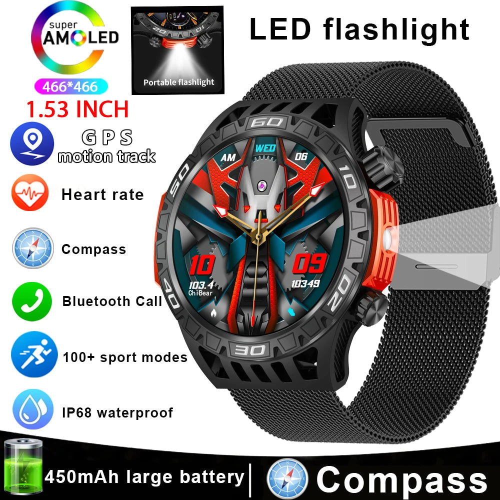 Smart Watch Men With LED Lighting Compass Sports Fitness Tracker Watch IP68 Waterproof Bluetooth Talk SmartWatch For Android IOS WSJIT