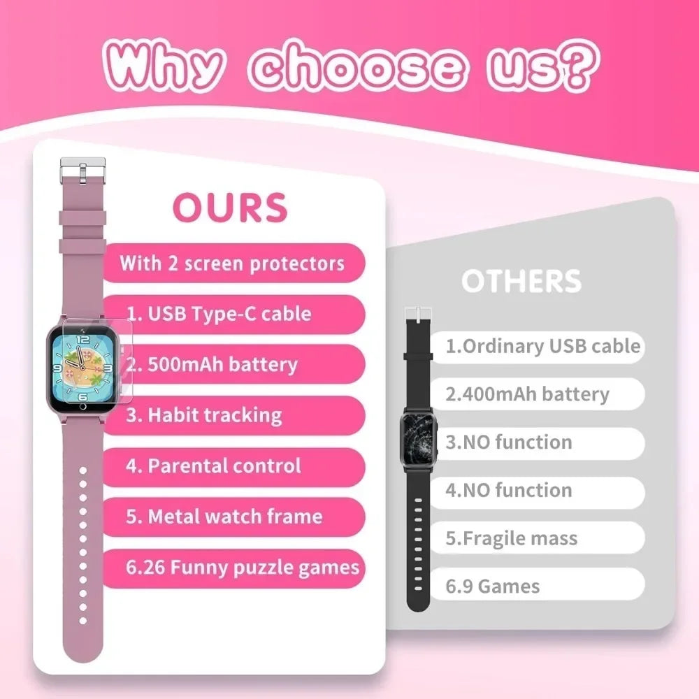 Smartwatch for Kids 4-12 Years HD Touch Screen 26 Puzzle Games MP3 Player Pedometer Flashlight Educational Gift WSJIT