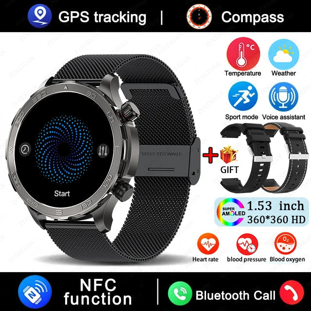 2025 New Bluetooth Call Smart Watch Men For Huawei AMOLED HD Large Screen Heart Rate NFC IP68 Waterproof GPS Sports Smart Watch WSJIT