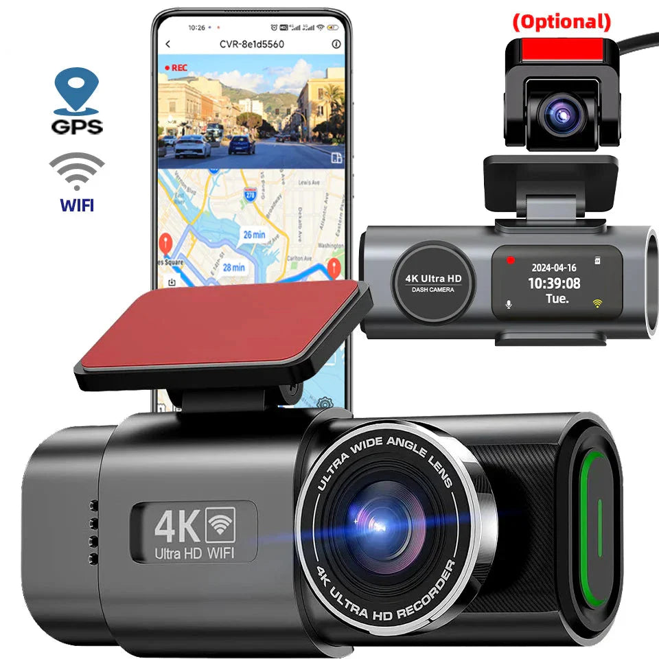 4K UHD Dual Lens Dash Cam Front Rear Night Vision Black-1