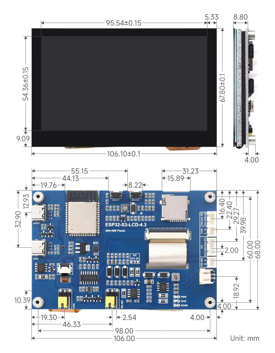 ESP32-S3 4.3-Inch Capacitive Touch Screen Development Board Dual-Core Processor 240MHz Support WiFi Bluetooth On-Board Antenna WSJIT