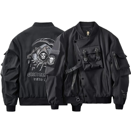 Mens Spring Fall American Street Workwear Jackets 2024 New Zipper Pocket Solid Color Skull Death Embroidery Fashion Trend Jacket WSJIT