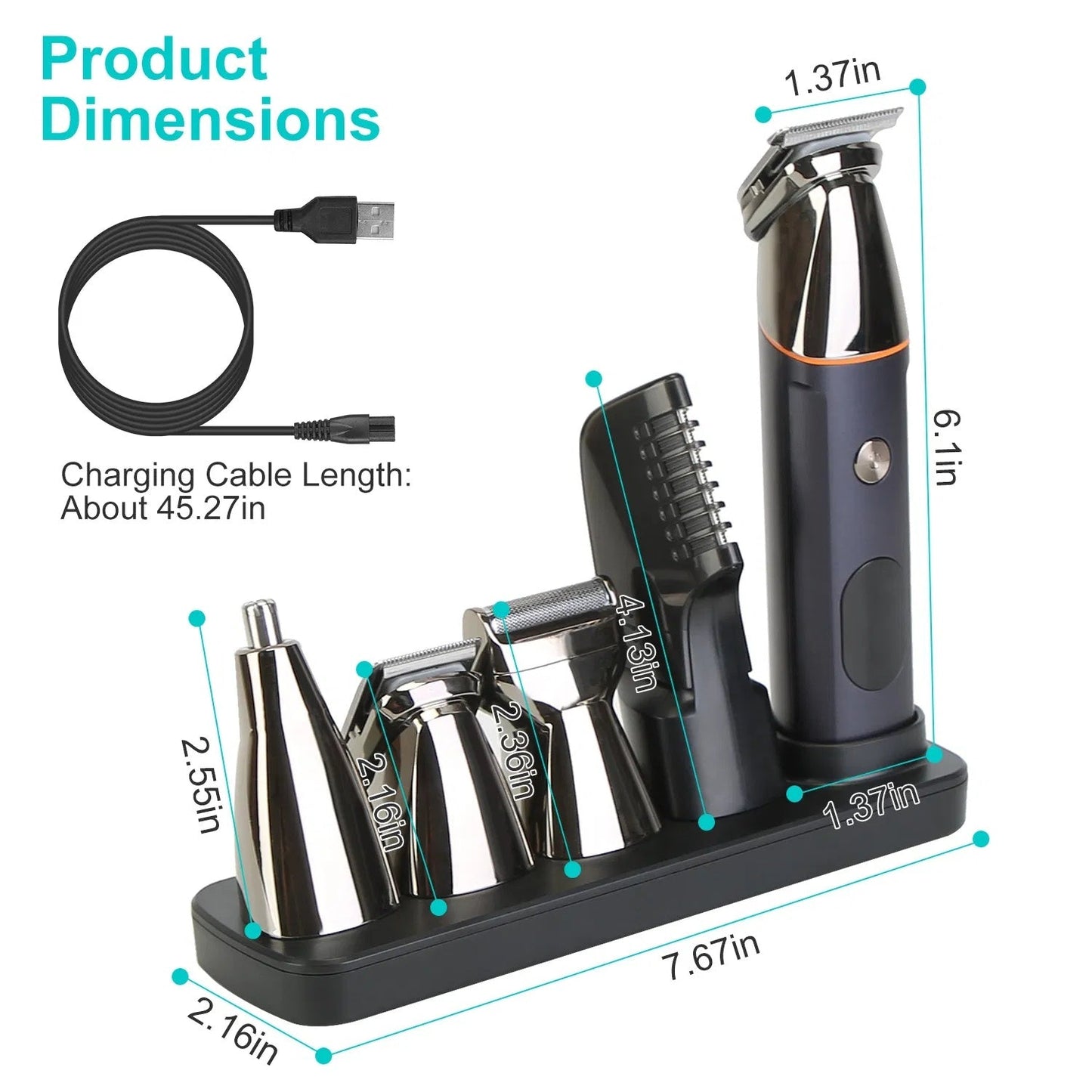 All In One Beard Trimmer For Men With 5 Trimmer Heads IPX5 Waterproof Electric Razor For Face Nose Body Beard Cordless Hair Shaver Clipper Grooming Kit For Men Husband Father CJ Dropshipping