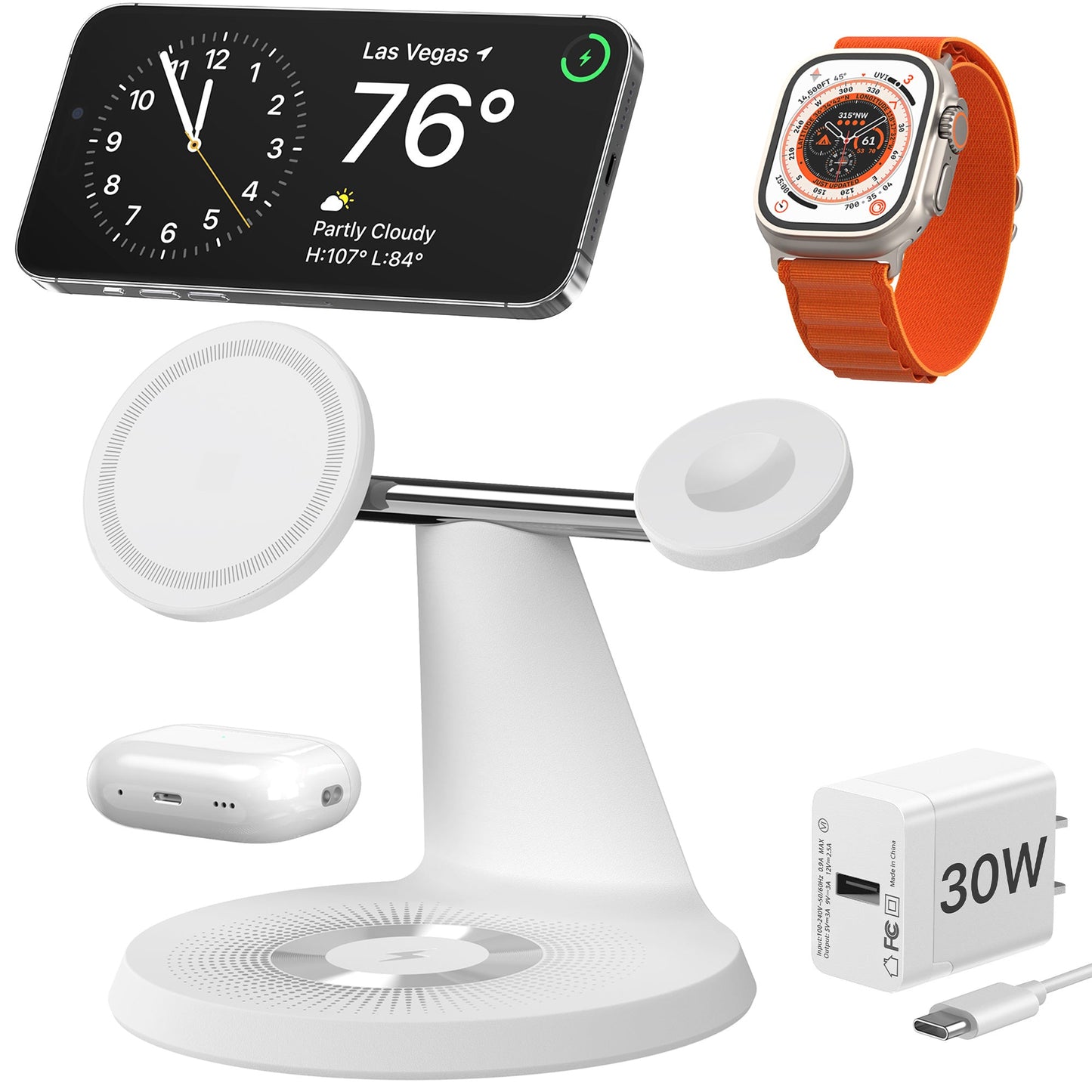 3 In 1 Wireless MagSafe Charging Station For Multiple Devices 30W Adapter Included CJ Dropshipping