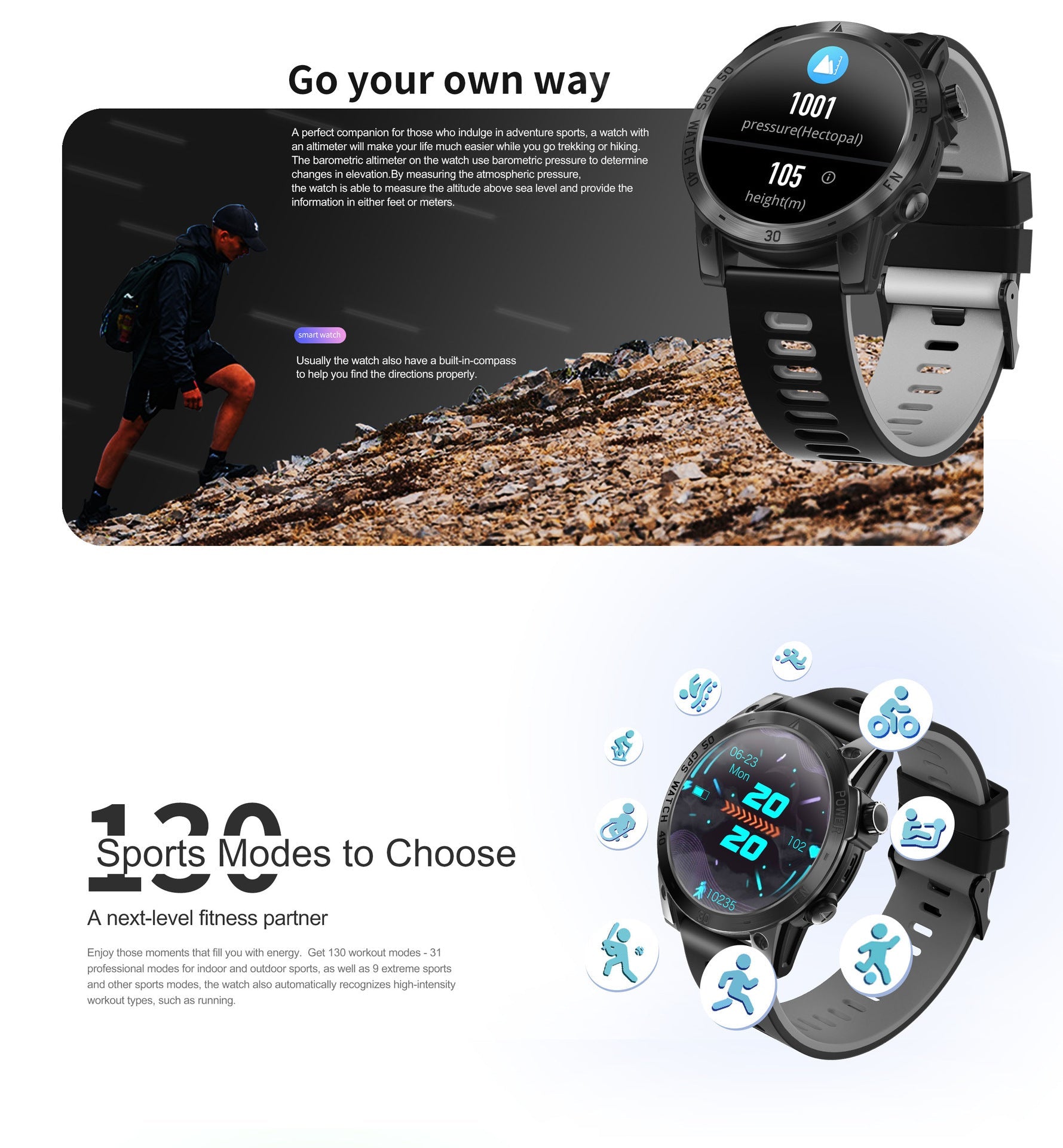 GPS Outdoor Sports Watch 143 Inches WSJIT