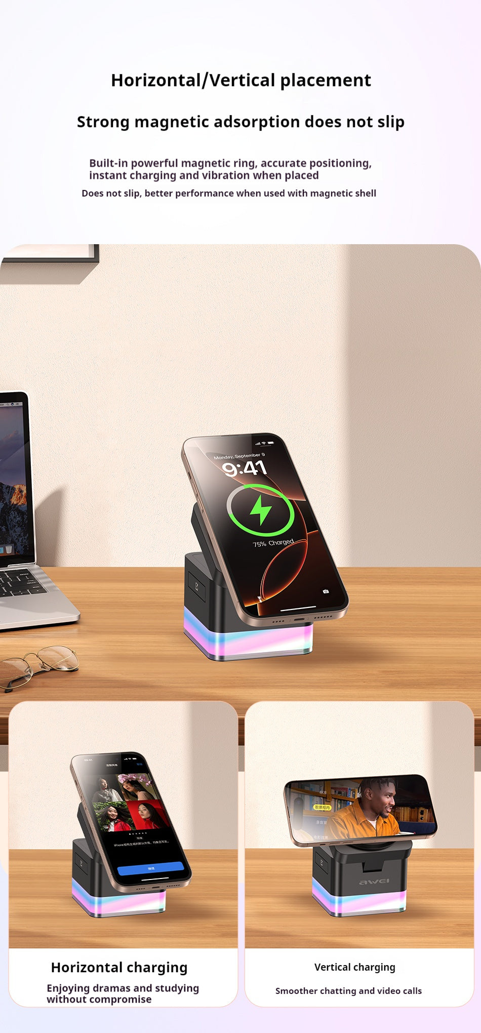 AWEI 3-in-1 Multi-function Wireless Charger CJ Dropshipping
