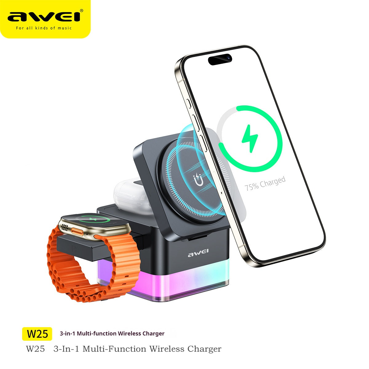 AWEI 3-in-1 Multi-function Wireless Charger CJ Dropshipping