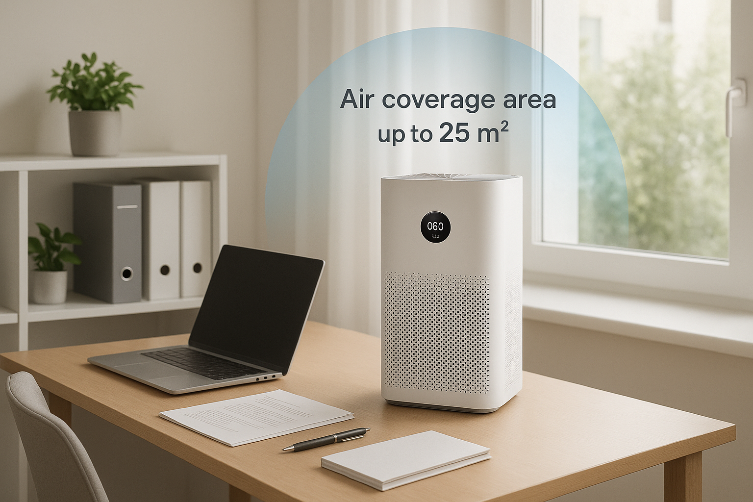 HEPA air purifier in modern home office setting